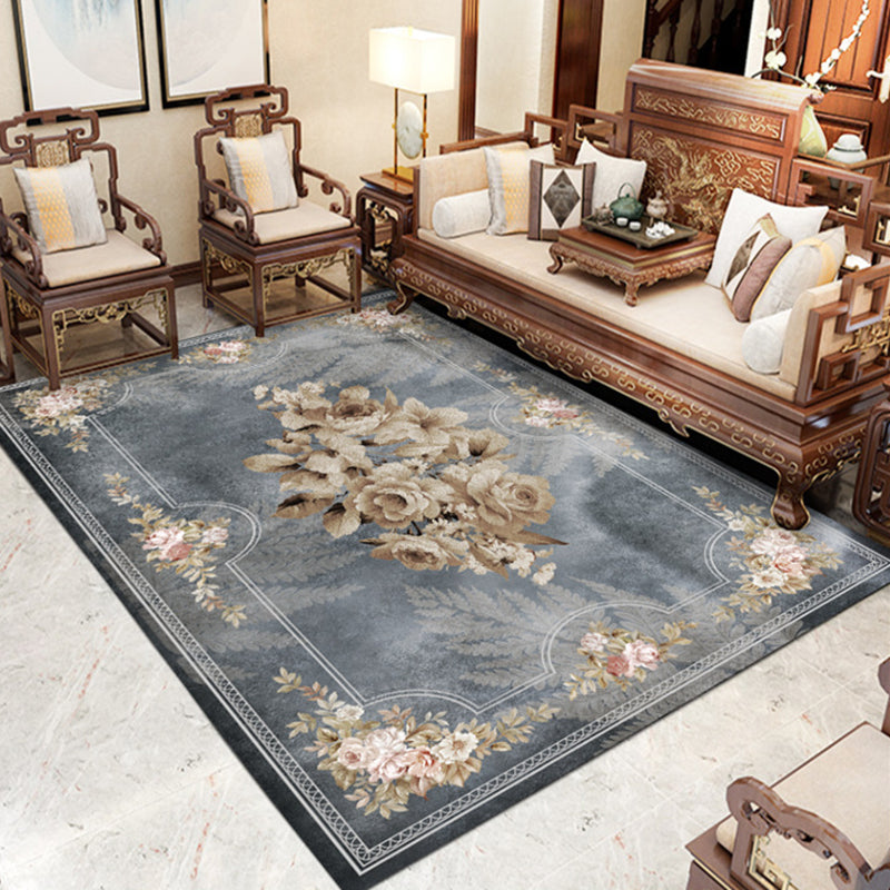Gray Living Room Area Carpet Modern Medallion Indoor Rug Polyester Washable Carpet