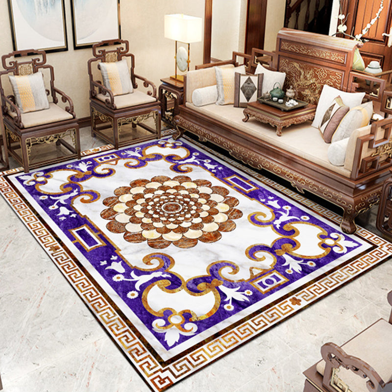 Gray Living Room Area Carpet Modern Medallion Indoor Rug Polyester Washable Carpet