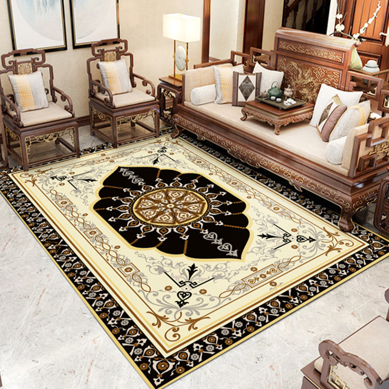 Gray Living Room Area Carpet Modern Medallion Indoor Rug Polyester Washable Carpet