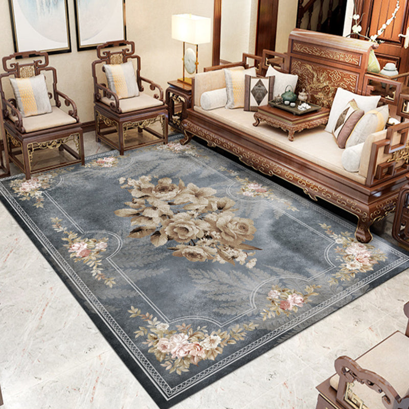 Gray Living Room Area Carpet Modern Medallion Indoor Rug Polyester Washable Carpet
