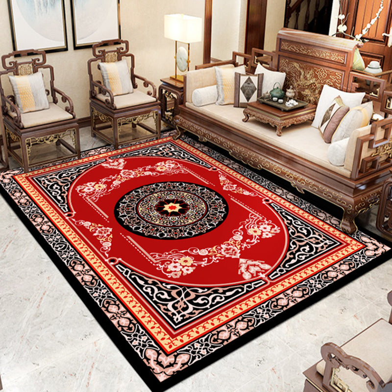 Modern Indoor Room Carpet Blue Medallion Indoor Rug Polyester Non-Split Backing Area Rug