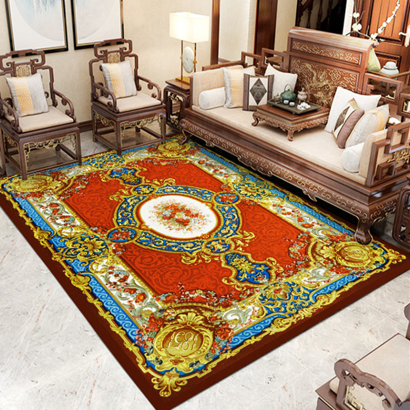 Modern Indoor Room Carpet Blue Medallion Indoor Rug Polyester Non-Split Backing Area Rug