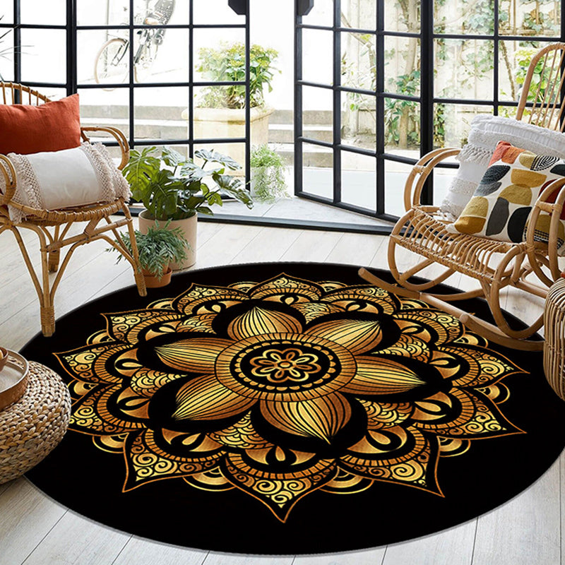 Gold Living Room Indoor Rug Modern Medallion Carpet Polyester Rug Non-Split Carpet