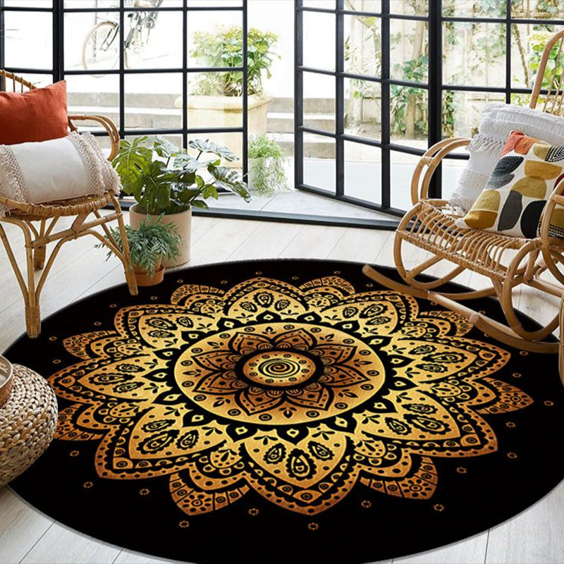 Gold Living Room Indoor Rug Modern Medallion Carpet Polyester Rug Non-Split Carpet