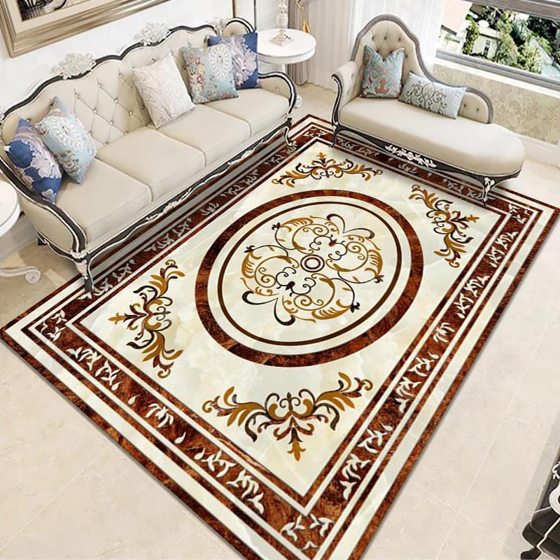 Modern Brown Area Rug Americana Pattern Rug Polyester Anti-Slip Area Carpet for Home Decor