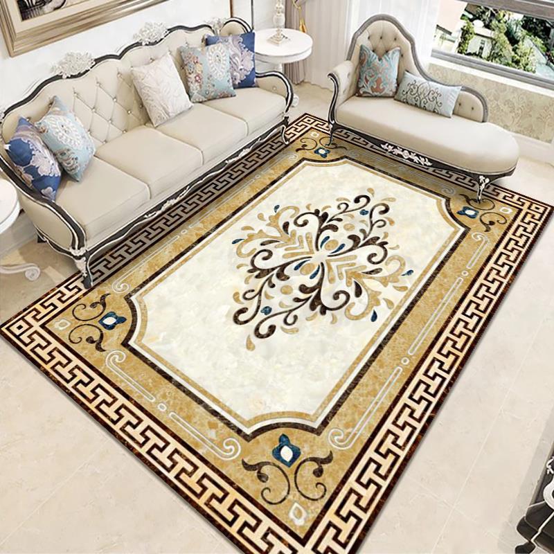 Modern Brown Area Rug Americana Pattern Rug Polyester Anti-Slip Area Carpet for Home Decor