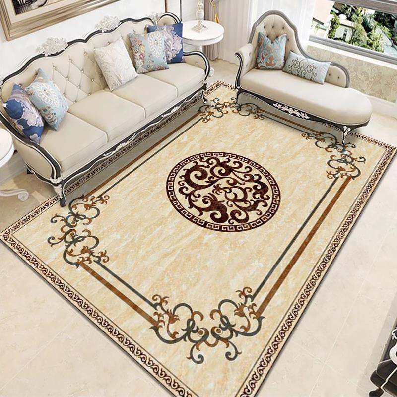 Modern Brown Area Rug Americana Pattern Rug Polyester Anti-Slip Area Carpet for Home Decor