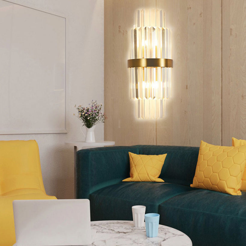 Column Sconce Light Fixture Modern Style Crystal 2-Lights Wall Mounted Lighting in Gold and Black