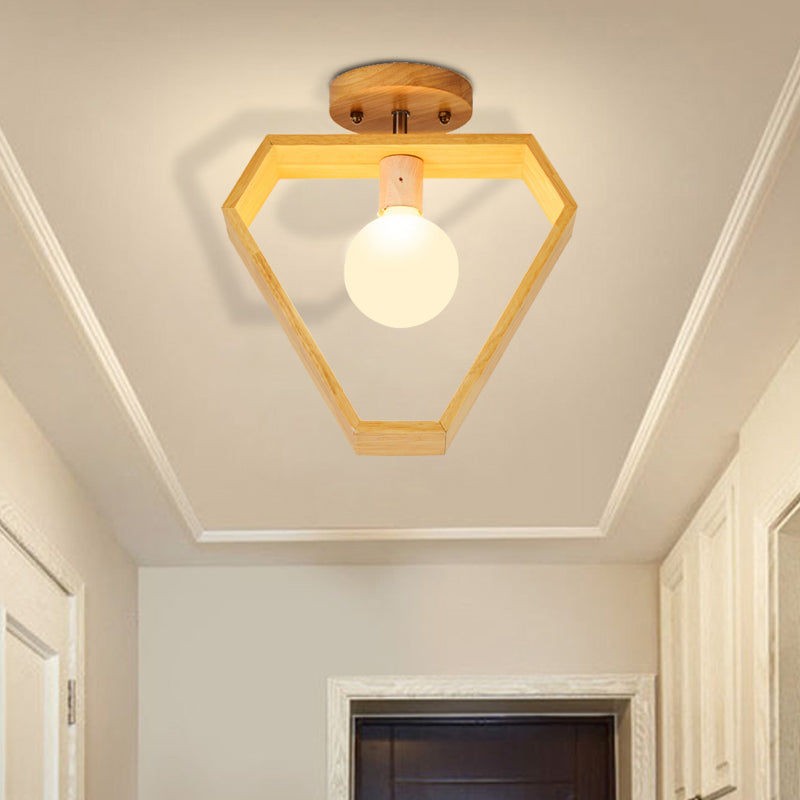 Luminaire semi-encastré triangulaire/carré/pentagone avec verre blanc, luminaire moderne à 1 tête, monté au plafond, en bois