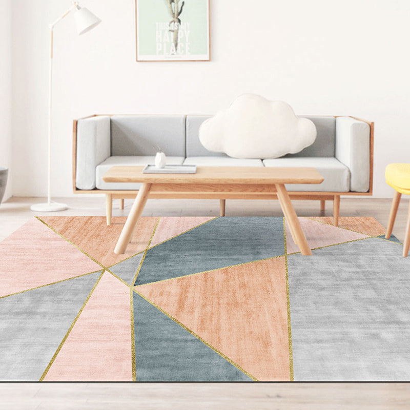 Multicolor Bedroom Carpet Modern Geometric Splicing Area Rug Polyester with Non-Slip Backing Rug
