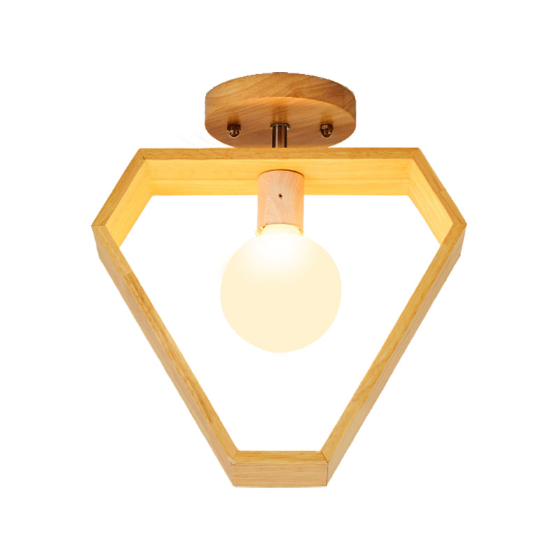 Luminaire semi-encastré triangulaire/carré/pentagone avec verre blanc, luminaire moderne à 1 tête, monté au plafond, en bois