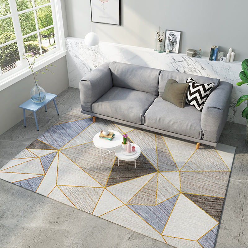 Multicolor Bedroom Carpet Modern Geometric Splicing Area Rug Polyester with Non-Slip Backing Rug