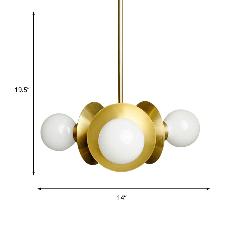 Gold Round Ceiling Chandelier Modernist 3 Bulbs Metal Hanging Light Fixture for Dining Room