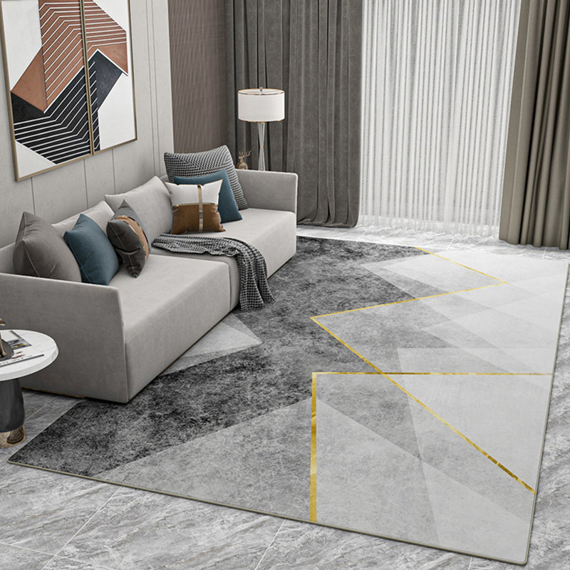 Modern Triangle Print Carpet Grey Tone Polyester Rug Anti-Slip Backing Carpet for Home Decoration