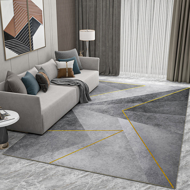 Modern Triangle Print Carpet Grey Tone Polyester Rug Anti-Slip Backing Carpet for Home Decoration