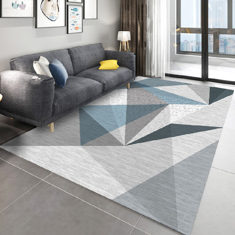 Grey Tone Modern Indoor Rug Polyester Geometric Print Carpet Easy Care Rug for Home Decoration