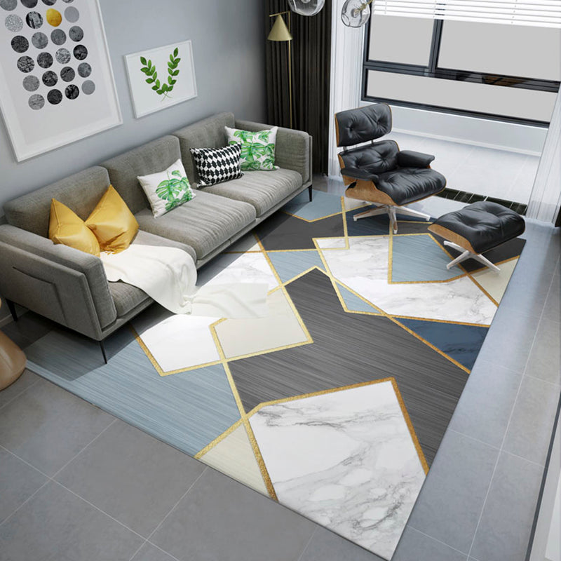 Grey Tone Modern Indoor Rug Polyester Geometric Print Carpet Easy Care Rug for Home Decoration