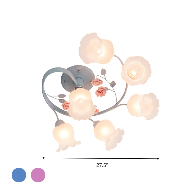 Ivorio in vetro a spirale illuminazione pastorale 6 teste soggiorno semifulò lampada a montaggio in blu/rosa