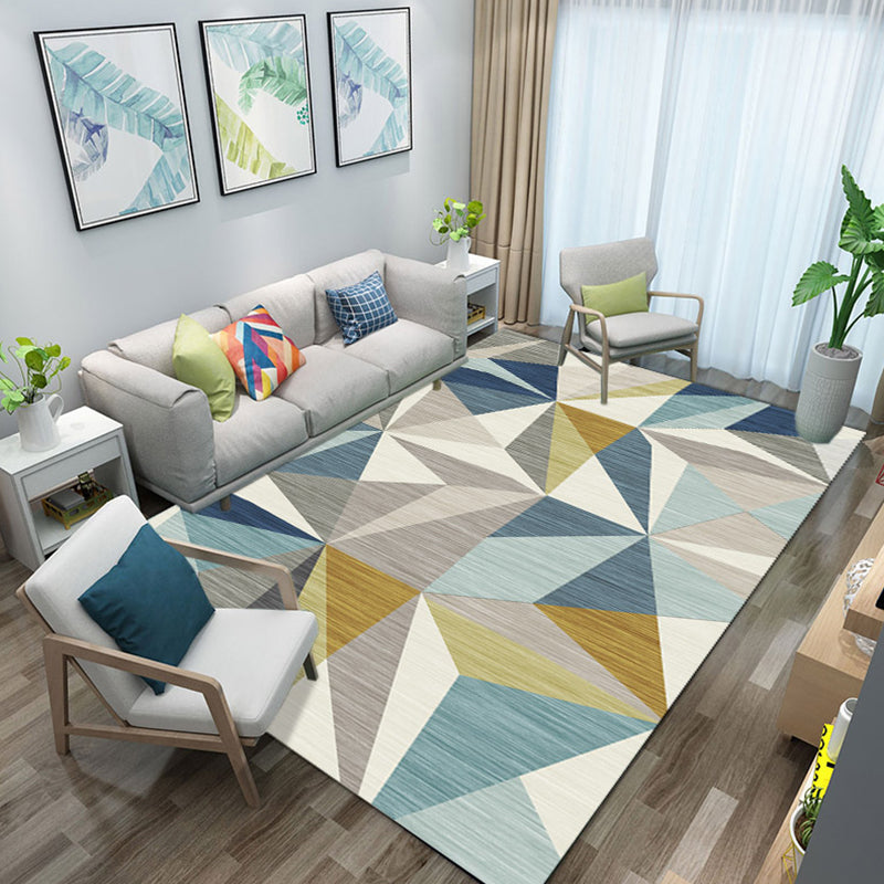 Multicolor Living Room Carpet Luxury Triangle Pattern Indoor Rug Polyester with Stain Resistant Rug