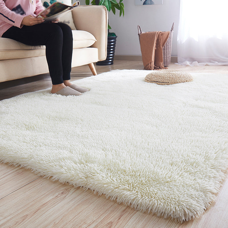 Soft Casual Shag Area Rug Minimalist Solid Carpet Polyester Non-Slip Backing Rug for Living Room