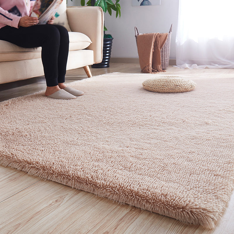 Soft Casual Shag Area Rug Minimalist Solid Carpet Polyester Non-Slip Backing Rug for Living Room