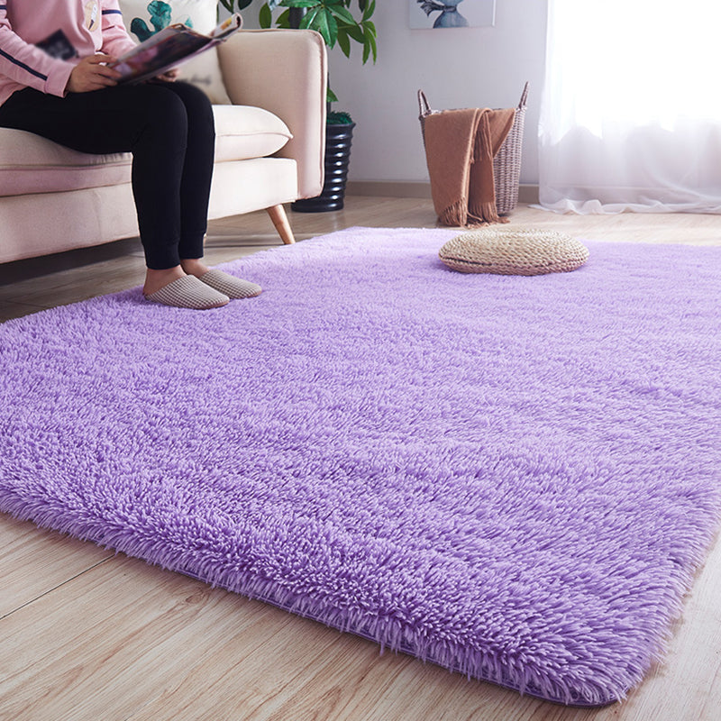 Soft Casual Shag Area Rug Minimalist Solid Carpet Polyester Non-Slip Backing Rug for Living Room