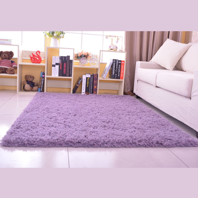 Soft Casual Shag Area Rug Minimalist Solid Carpet Polyester Non-Slip Backing Rug for Living Room