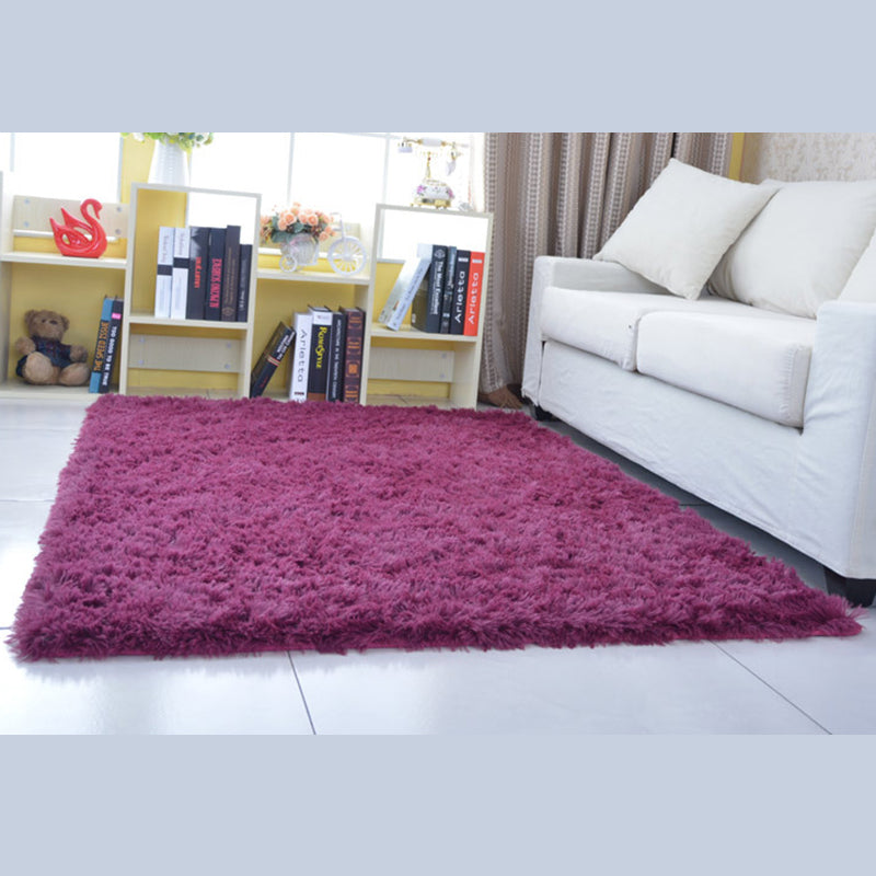 Soft Casual Shag Area Rug Minimalist Solid Carpet Polyester Non-Slip Backing Rug for Living Room