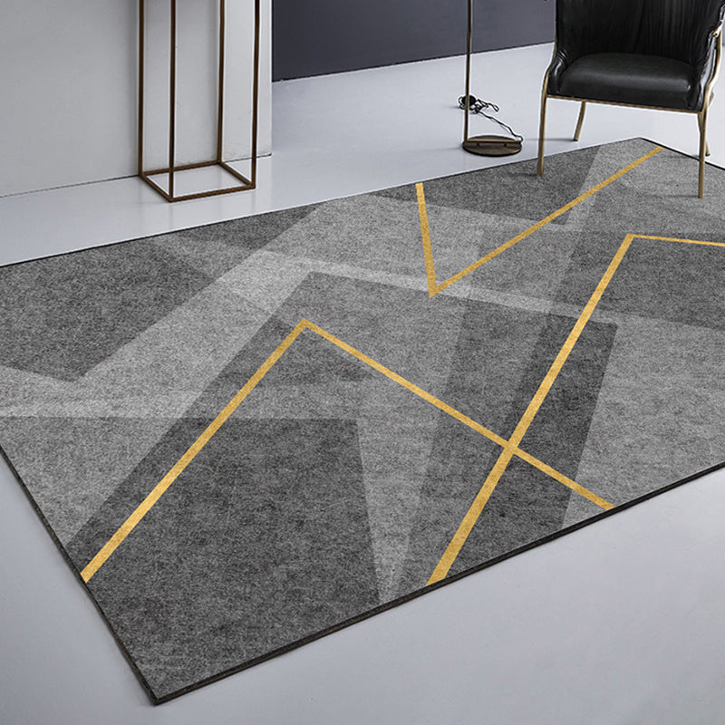Grey Tone Modern Indoor Rug Polyester Triangle Print Carpet Non-Slip Backing Rug for Home Decoration