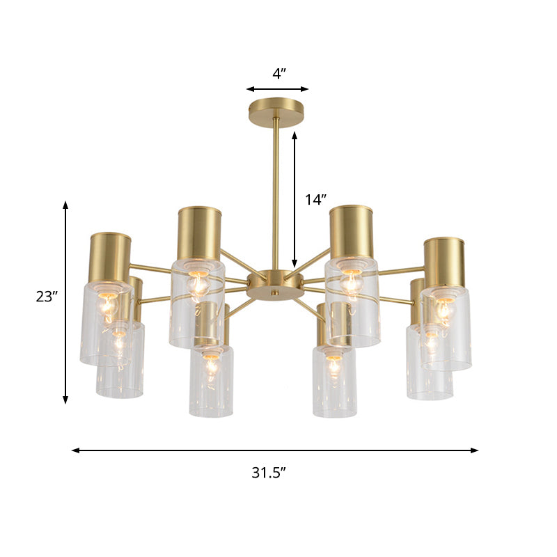 MODERNE 8 têtes de lustre lampe en laiton pendante suspendue tubulaire avec une teinte en verre transparent