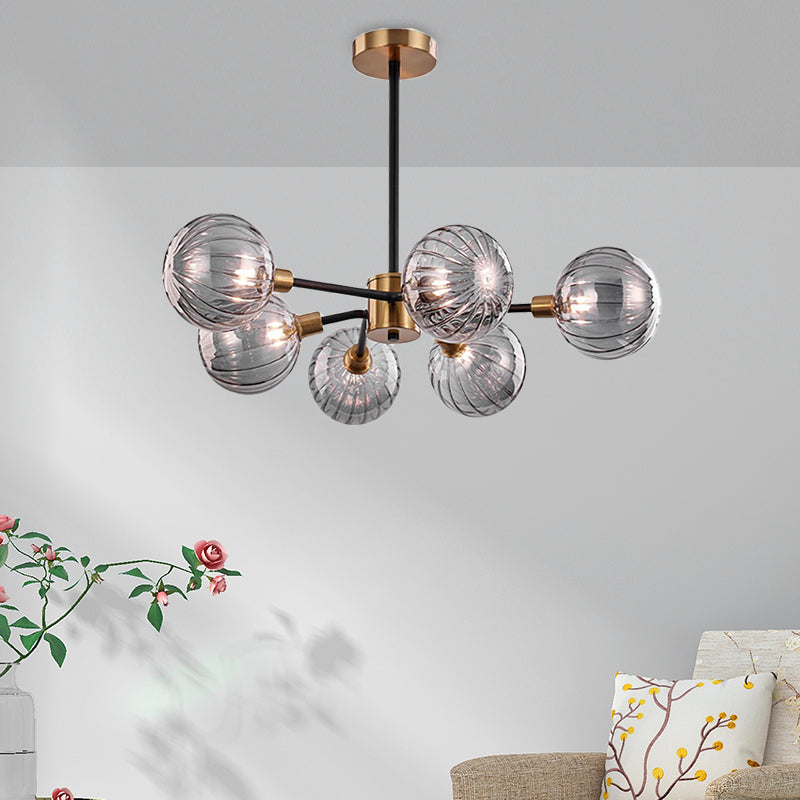 Ball Living Room Chandelier Light Smoke Gray Glass 6 Bulbs Modernism Ceiling Suspension Lamp