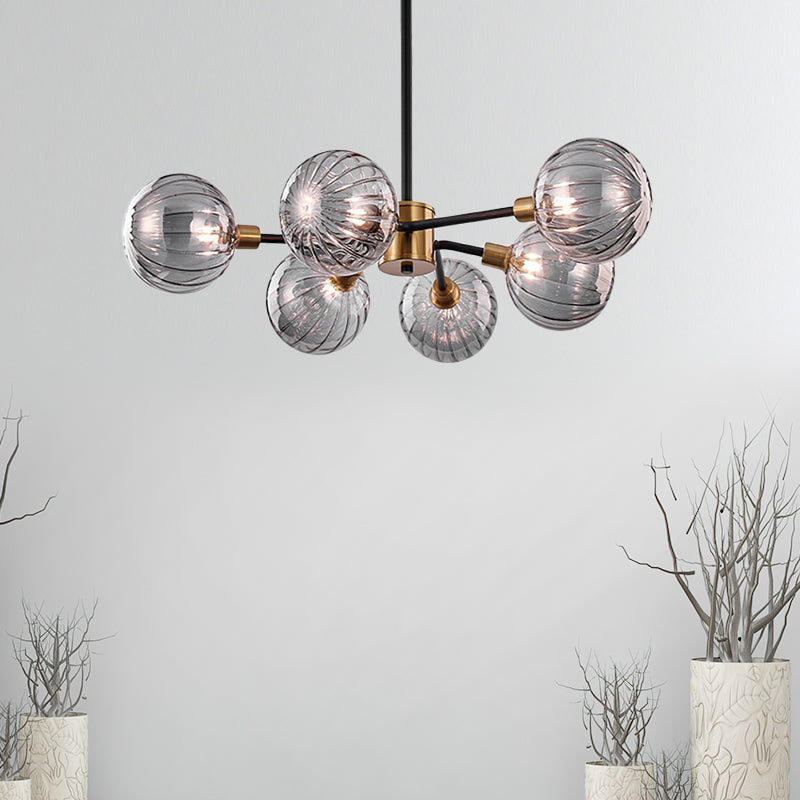 Ball Living Room Chandelier Light Smoke Gray Glass 6 Bulbs Modernism Ceiling Suspension Lamp