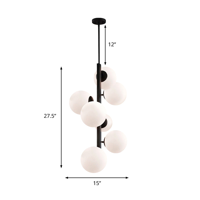 Black Round Hanging Chandelier Contemporary 7 Bulbs Opal Glass Ceiling Suspension Lamp