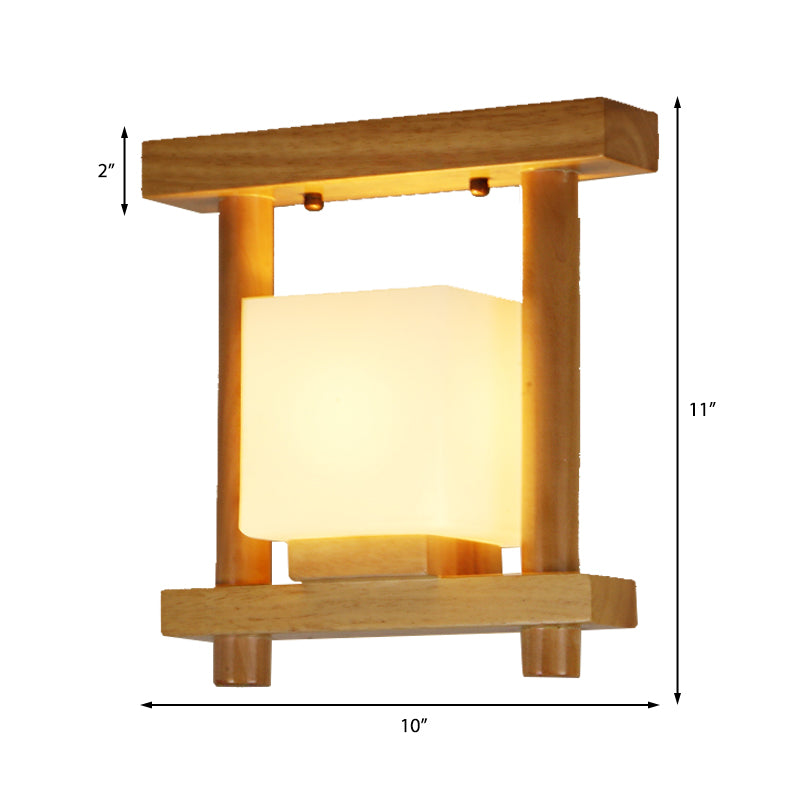 Plafonnier carré en verre dépoli contemporain, lampe semi-encastrée à 1 lumière en bois pour escalier