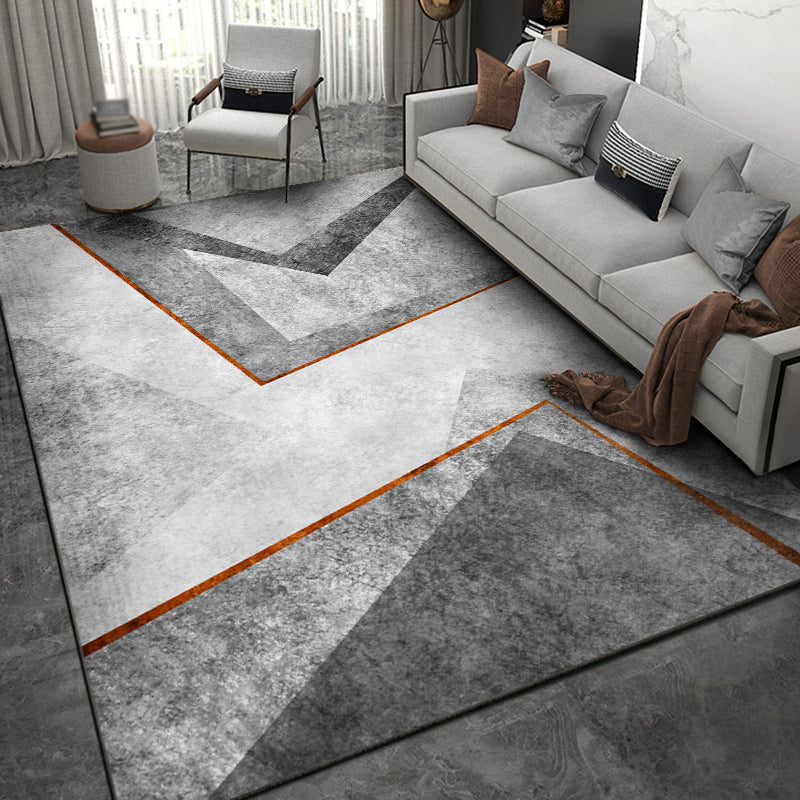 Grey Tone Simple Indoor Rug Polyester Triangle Pattern Carpet Anti-Slip Backing Rug for Home Decor