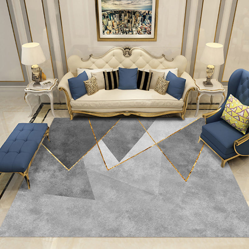 Grey Tone Geometric Pattern Rug Polyester Carpet Simple Non-Slip Backing Indoor Rug for Living Room