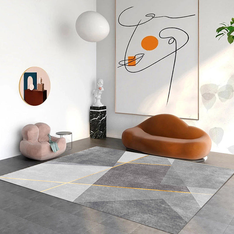 Grey Tone Geometric Pattern Rug Polyester Carpet Simple Non-Slip Backing Indoor Rug for Living Room