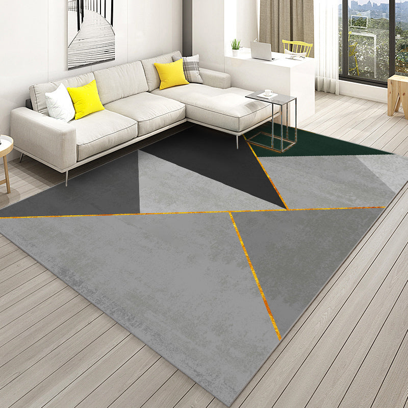 Black Tone Geometric Print Rug Polyester Carpet Modern Non-Slip Backing Indoor Rug for Living Room