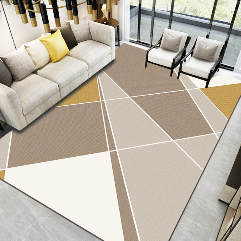 Grey Tone Geometric Lines Rug Polyester Carpet Nordic Non-Slip Backing Indoor Rug for Living Room