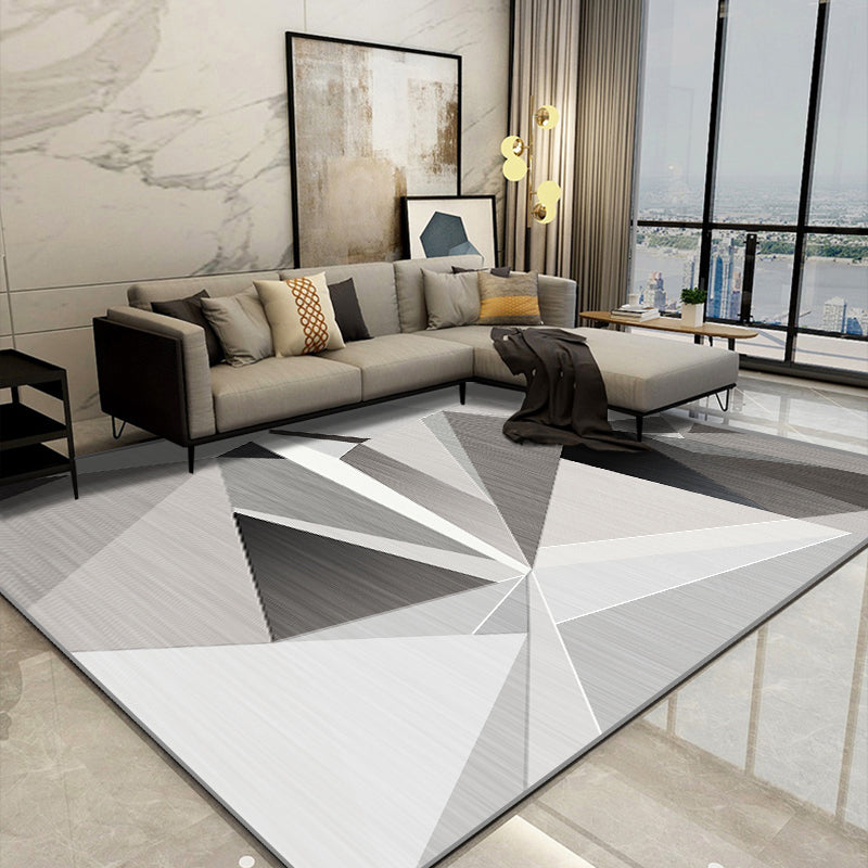 Grey Tone Geometric Lines Rug Polyester Carpet Nordic Non-Slip Backing Indoor Rug for Living Room