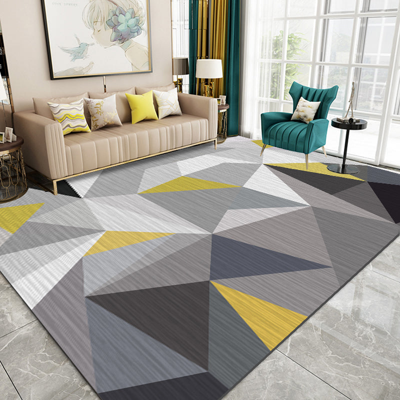Grey Tone Geometric Lines Rug Polyester Carpet Nordic Non-Slip Backing Indoor Rug for Living Room