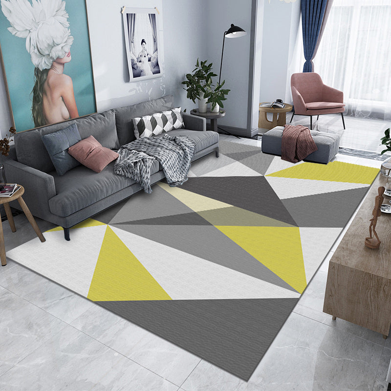 Grey Tone Geometric Lines Rug Polyester Carpet Nordic Non-Slip Backing Indoor Rug for Living Room