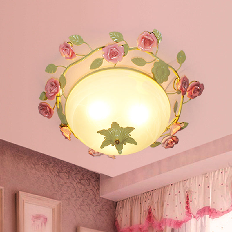 19 "/23" W vert 3 lumières encastré style campagnard bol en verre dépoli plafonnier pour salon