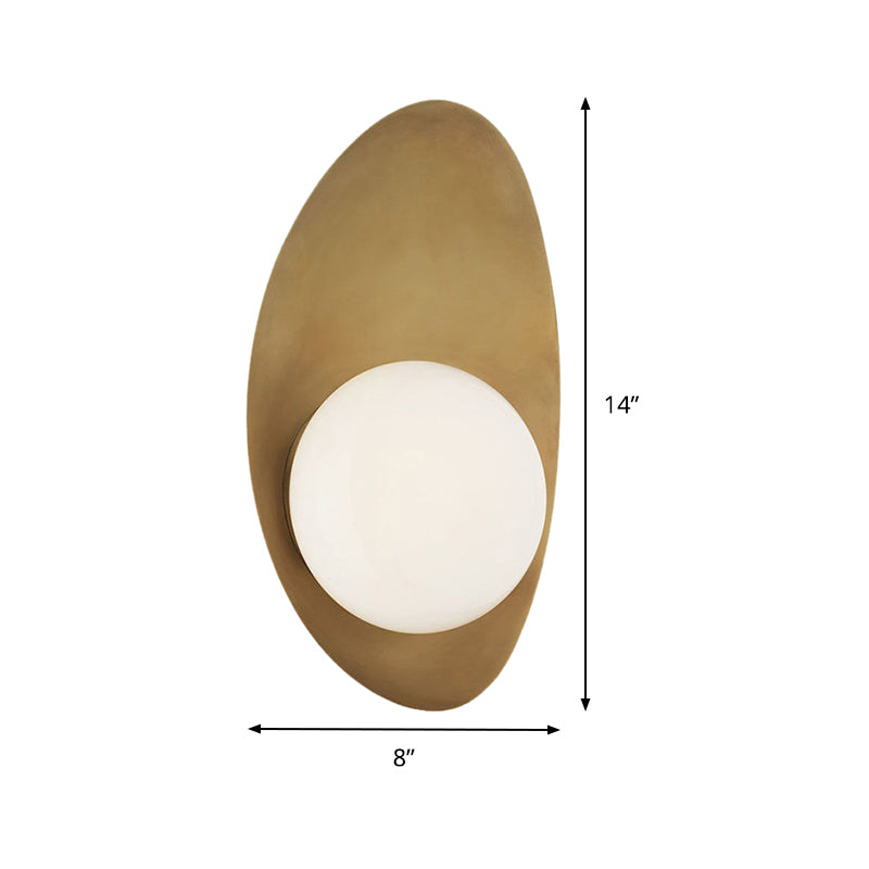 Metal Bend Wall Lamp Minimalist 1 Head Gold Sconce Light Fixture with Opal Glass Shade