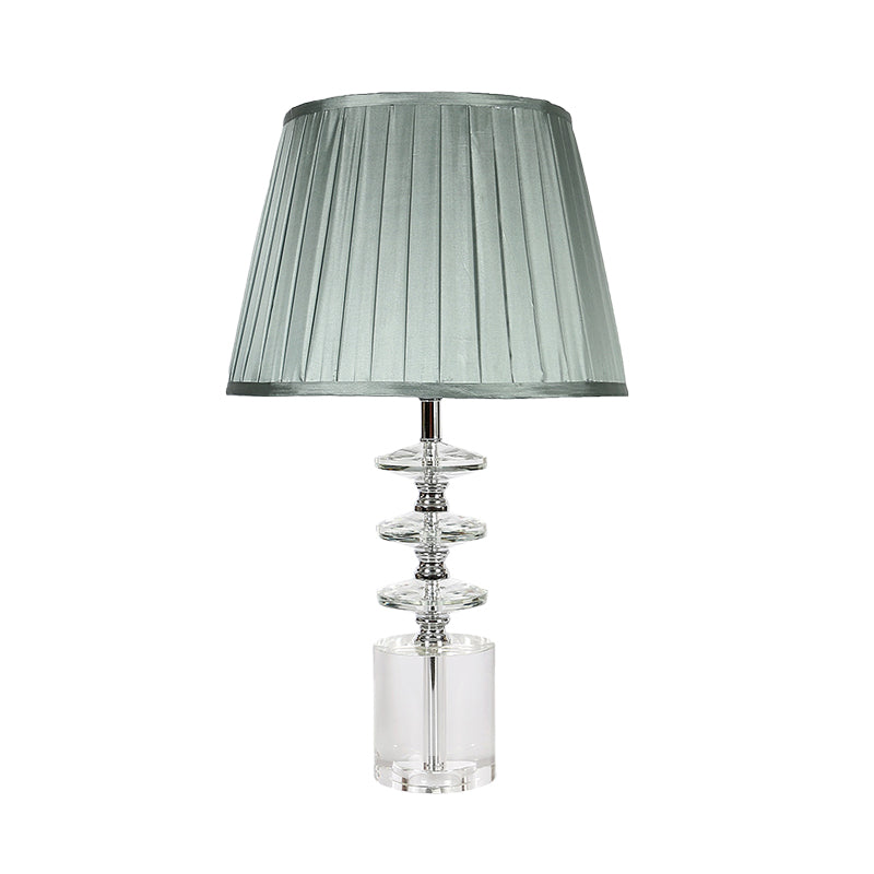 Fabric Blue Night Table Lamp Conical 1 Light Traditional Nightstand Light with Clear Crystal Accent