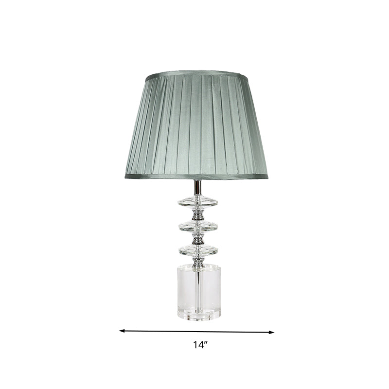Fabric Blue Night Table Lamp Conical 1 Light Traditional Nightstand Light with Clear Crystal Accent