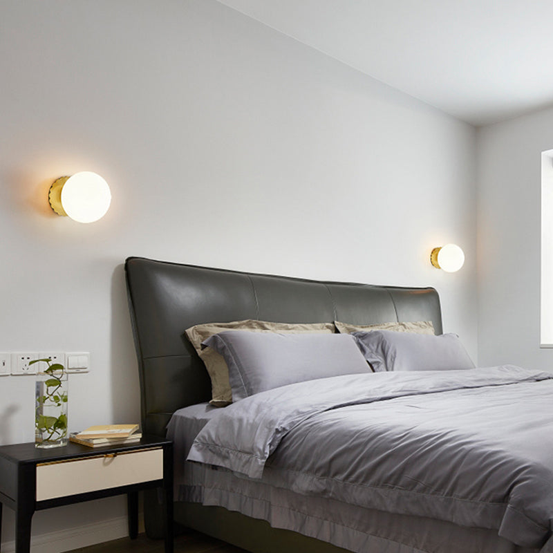 1 Bulb Living Room Wall Lamp Minimalist Gold Sconce Light Fixture with Orb Milk Glass Shade