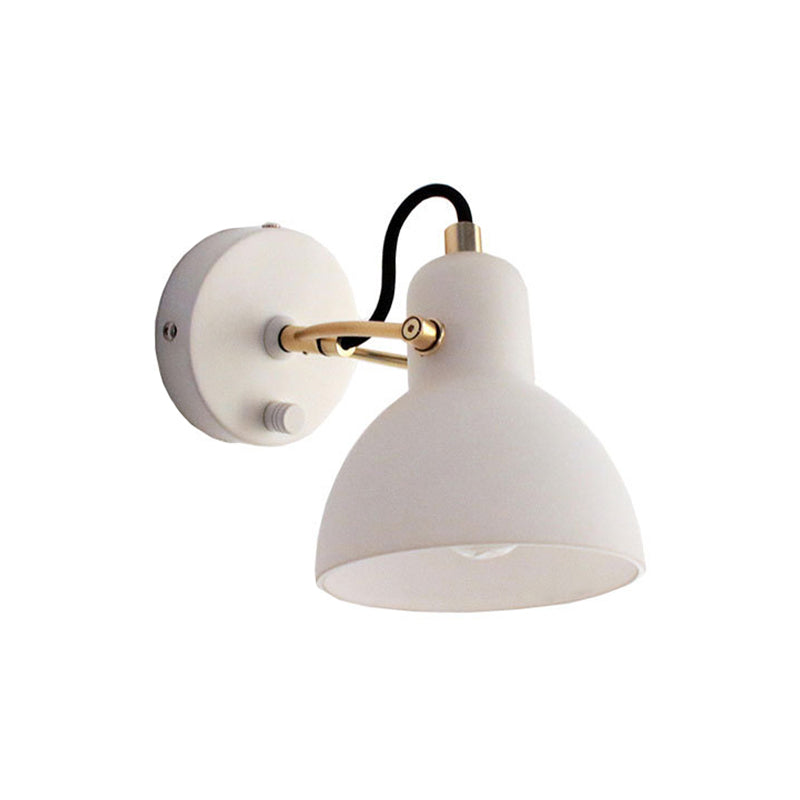White Glass Domed Wall Lamp Contemporary 1 Bulb Sconce Light Fixture with Adjustable Metal Arm