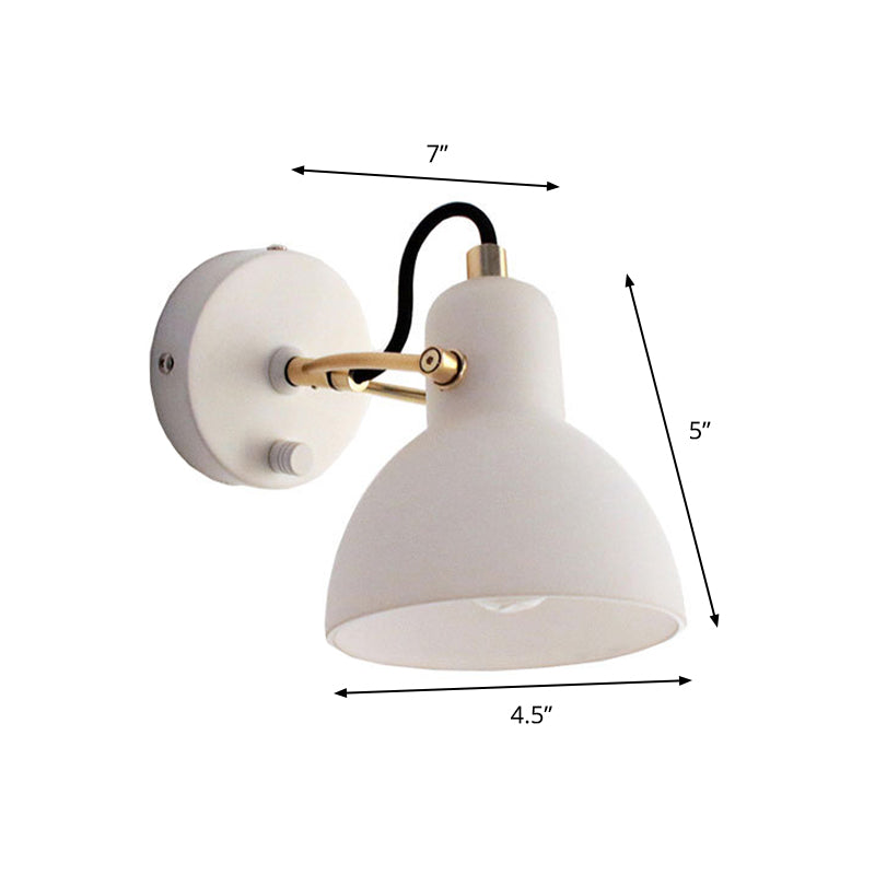 White Glass Domed Wall Lamp Contemporary 1 Bulb Sconce Light Fixture with Adjustable Metal Arm