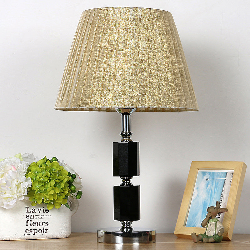 Lampe de table en cristal à ampoule unique, campagne, tambour conique Beige, veilleuse pour chambre à coucher